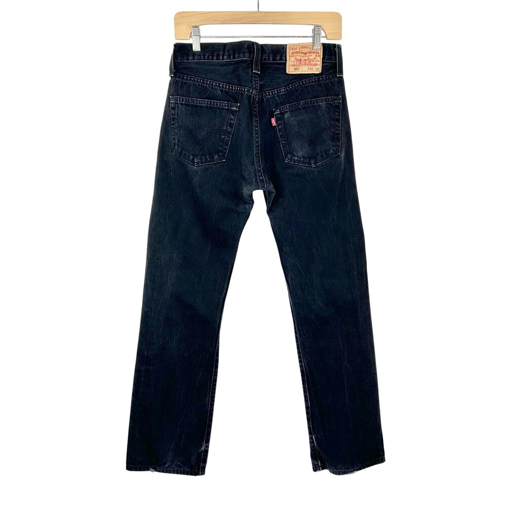 Levi's 501 Jeans Men's 30x32 Washed Black Denim Distressed‎ Five Pocket